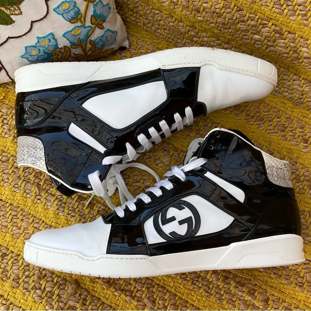Men’s Gucci Rebound Snake B&W High Top Sneakers 15 AUTHENTIC